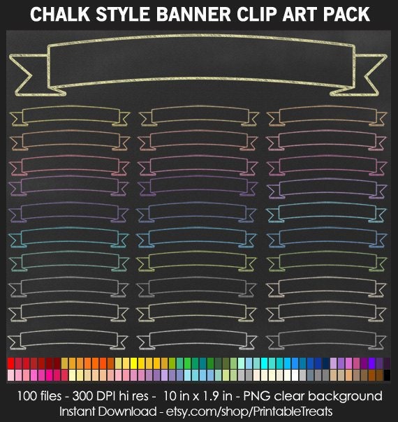 Chalk Style Banner Clipart 100 Fun Colors Free Blackboard Etsy