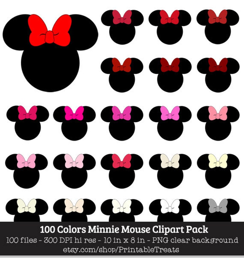 Minnie Mouse Clipart Pack 100 Fun Colors Disney Mouse | Etsy