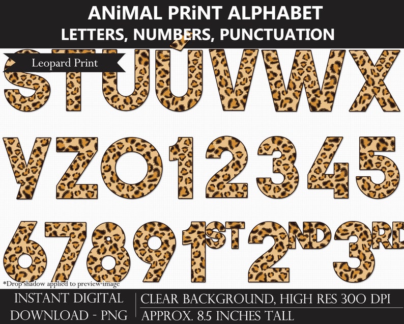 animal print alphabet clipart letters numbers punctuation etsy