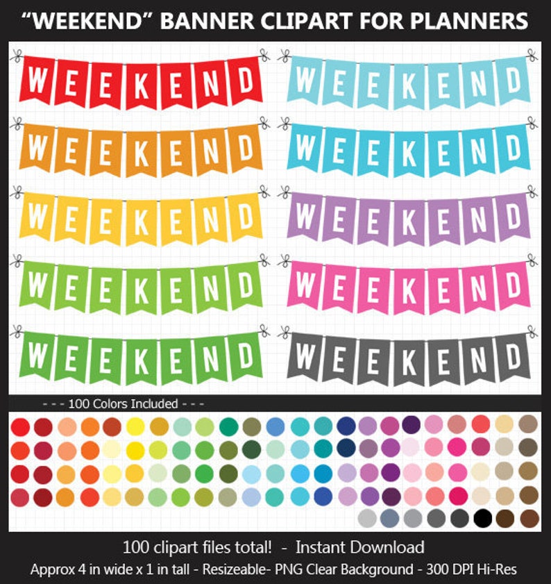 Weekend Banner Clipart Pack For Planners 100 Fun Colors Etsy