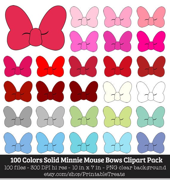 100 Colors Solid Minnie Mouse Bows Clipart Pink Red | Etsy