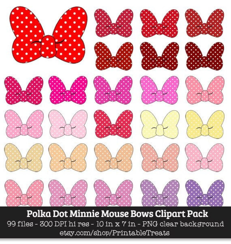 Polka Dot Minnie Mouse Bows Clipart - 99 Colours, Disney, Mouse Ears, Mickey, Birthday, Club, Polka Dot, Girly, Huge, Silhouette, Printable photo regarding Printable Minnie Mouse Bow named Polka Dot Minnie Mouse Bows Clipart - 99 Shades, Disney, Mouse Ears, Mickey, Birthday, Club, Polka Dot, Girly, Huge, Silhouette, Printable