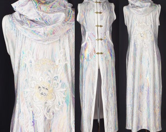 Burning Man Iridescent White Hooded Duster Women's