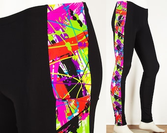 Meggings or Mens Running Tights with 90s Splash Strip and Phone Pocket