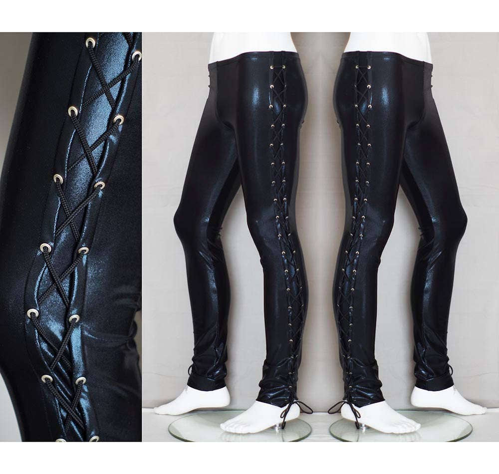 Black Leather Lace up Pants 