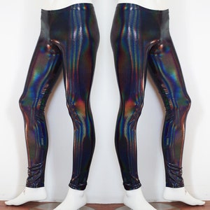 HDE Women's Shiny Holographic Leggings Liquid Metallic Pants Iridescent  Tights (Fuchsia, Large) 
