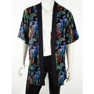 Festival Men's Kimono-Style Robe in Lavish Peacock Print