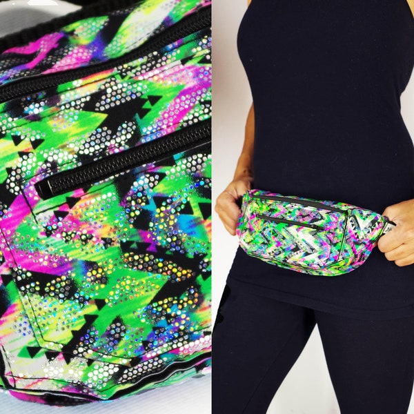 Neon Green and Pink Chevron Festival Fanny Pack