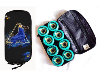 Roller Skates Wheel Bag Blue and Gold with Honeycomb