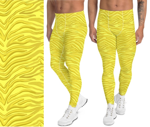 Meggings Men's Leggings Yellow 80s Tiger Print