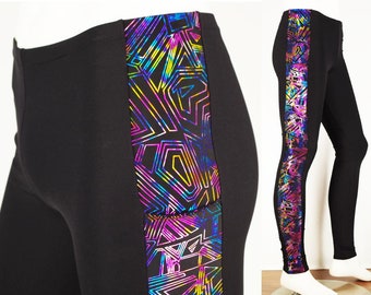 Meggings or Mens Running Tights with Geometric Metallic Strip and Phone Pocket