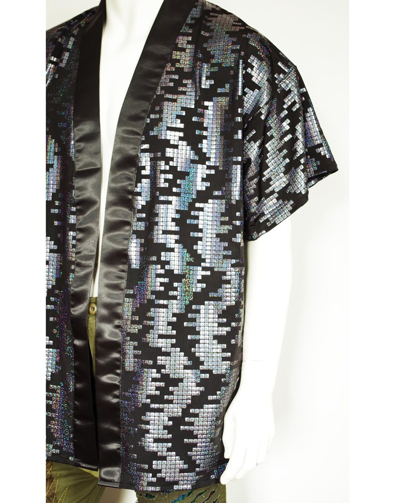 Mens Holographic Iridescent Sequin Print Festival Kimono Etsy