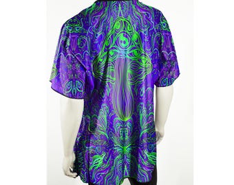 Festival Kimono Men's Purpley Green Trippy Mushroom