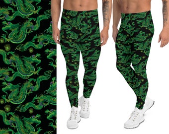 Festival Men's Leggings Meggings Neon Green Dragons