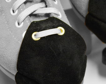 Roller Skate Toe Caps Solid Black Durable Suede with Gold Coloured Grommets
