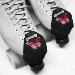Roller Skate Toe Caps with Red and Pink Butterfly on Durable Suede