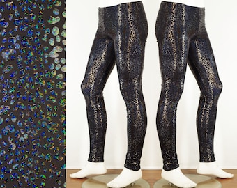 Festival Leggings Men's in Black Holographic Iridescent