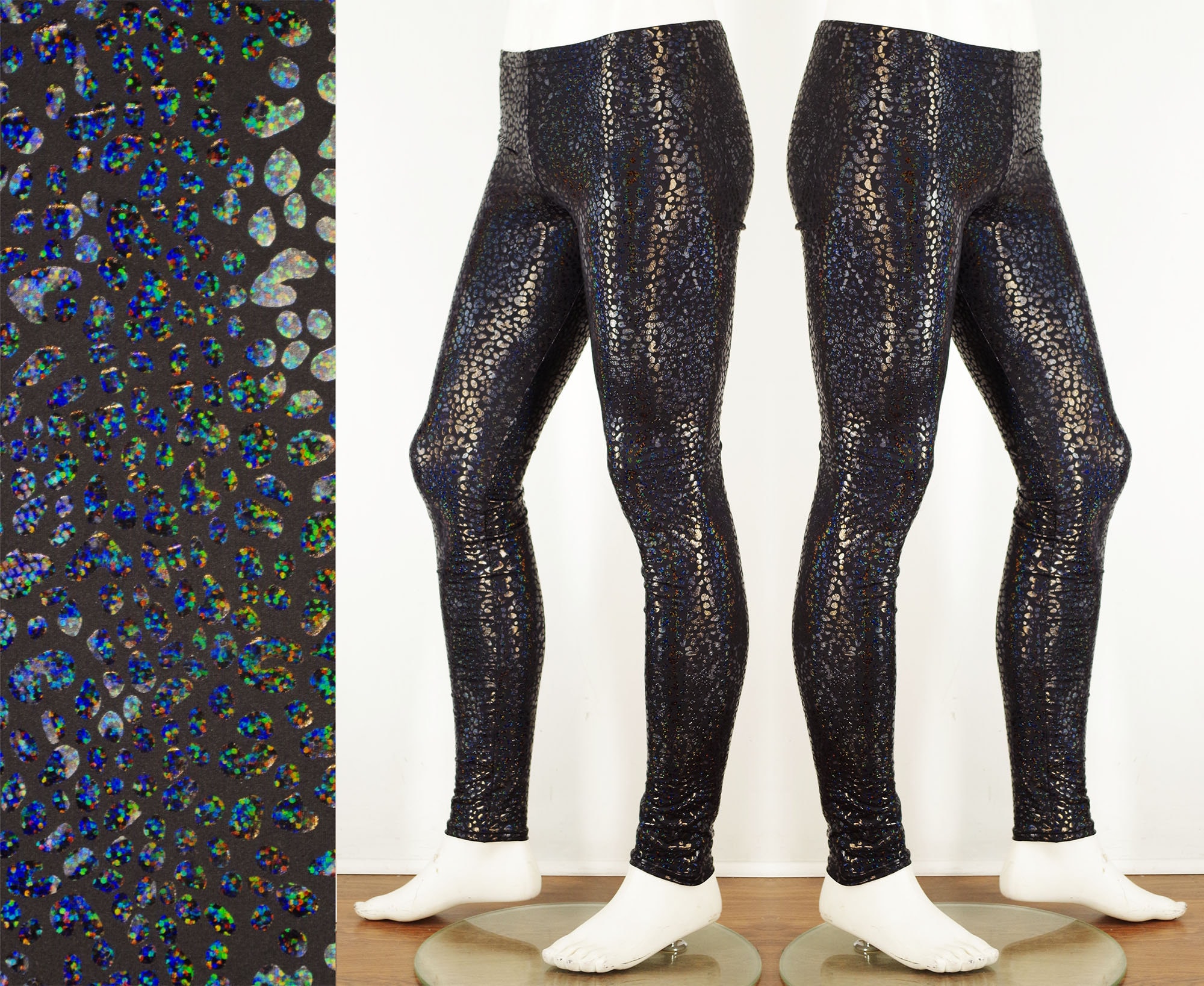 Sparkle Silver Holographic Meggings: Men's Disco Leggings