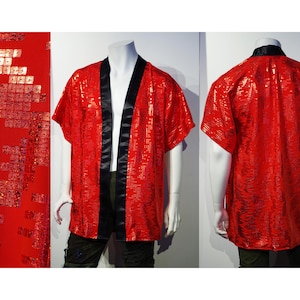 Burning Man Men&#39;s Kimono-Style Robe Red Sequin Print