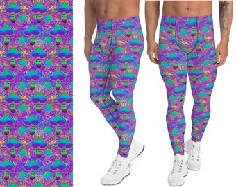 Festival Men's Leggings Purple Trippy Mushrooms