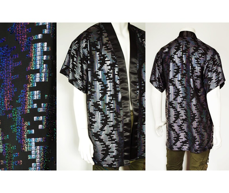 Mens Holographic Iridescent Sequin Print Festival Kimono Etsy