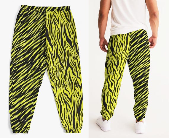 80s/90s Workout Pants Lightning Bolt and Tiger Stripe Print for