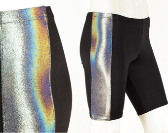 Jammers Swimsuit, or Long Spandex Shorts with Metallic Holographic Detail
