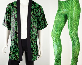 Festival Men's Outfits:  Neon Green Dragons Kimono and Matching Meggings