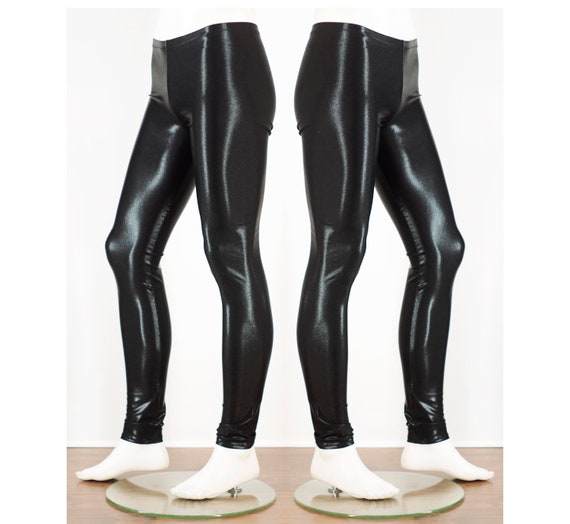 Festival Mens Leggings Meggings Shiny Black Faux-leather Wet Look