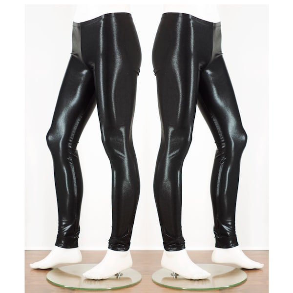 Festival Mens Leggings Meggings Shiny Black Faux-Leather Wet Look