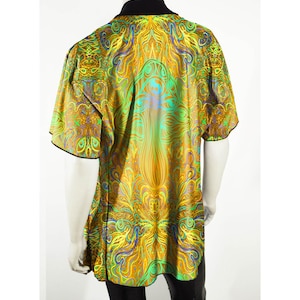 Festival Kimono-Style Robe Men&#39;s with Mustard Yellow Trippy Mushroom