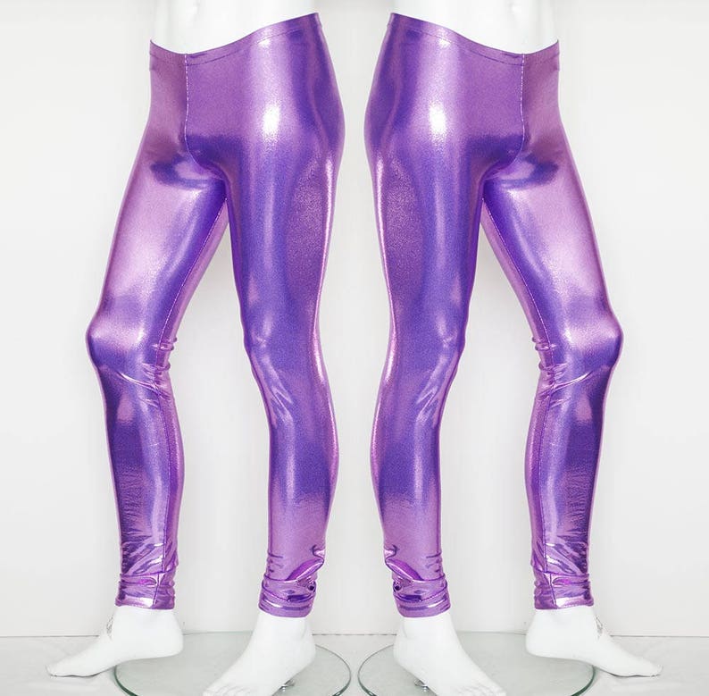 Purple Magenta Lilac Shiny Meggings Men's Leggings Spandex Etsy