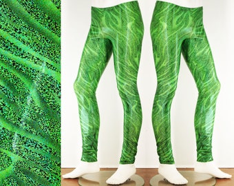 Festival Men's Leggings Meggings Neon Green Glitter Swirl