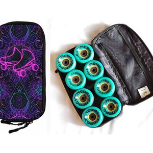 Quad Skates Radtasche mit Neon Schlittschuhen auf Heiliger Geometrie
