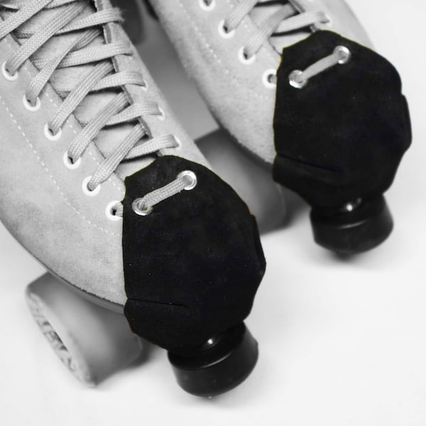 Roller Skate Toe Caps Solid Black Durable Suede with Silver Grommets