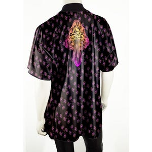 Festival Kimono-Style Robe Mens or Women's Mushroom Sunrise on Black