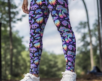 Festival Men's Leggings Meggings Trippy Mushroom Print