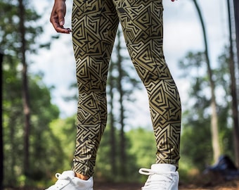 Festival Meggings Mens Leggings in Geometric Camouflage