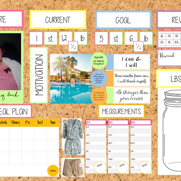 Weight Loss Motivational Vision Board Printable ~ St/Lbs/Kg ~ Instant Download ~ Meal Planner, Measurement Tracker, Weight Tracker, Quotes