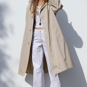 VTG beige trench coat, knee trench overcoat, oversized minimalistic classic trench jacket, Gleneagles polyester/cotton s-xl, 42L men’s EUC