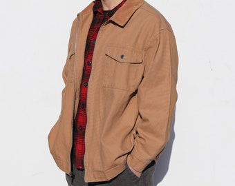 Canvas Chore Jacket: Brown Earth Tone Workwear Coat, Men's/Unisex XL