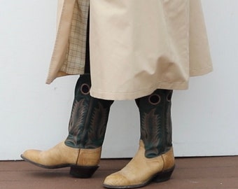 VTG womens Tony Lama cowboy western leather boots camel & dark green sz 7B, tall boho brown tan boots, stylish booties, Laredo/Nocona