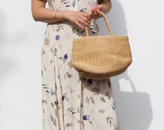 Bolso de mano de paja tejida para mujer, bolso de playa semicircular de rafia color canela, bolso de hombro pequeño