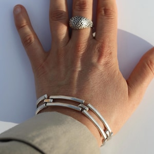 Vintage Mexico 925 Silver Modernist rectangular Chain Link Bracelet, 7 inch