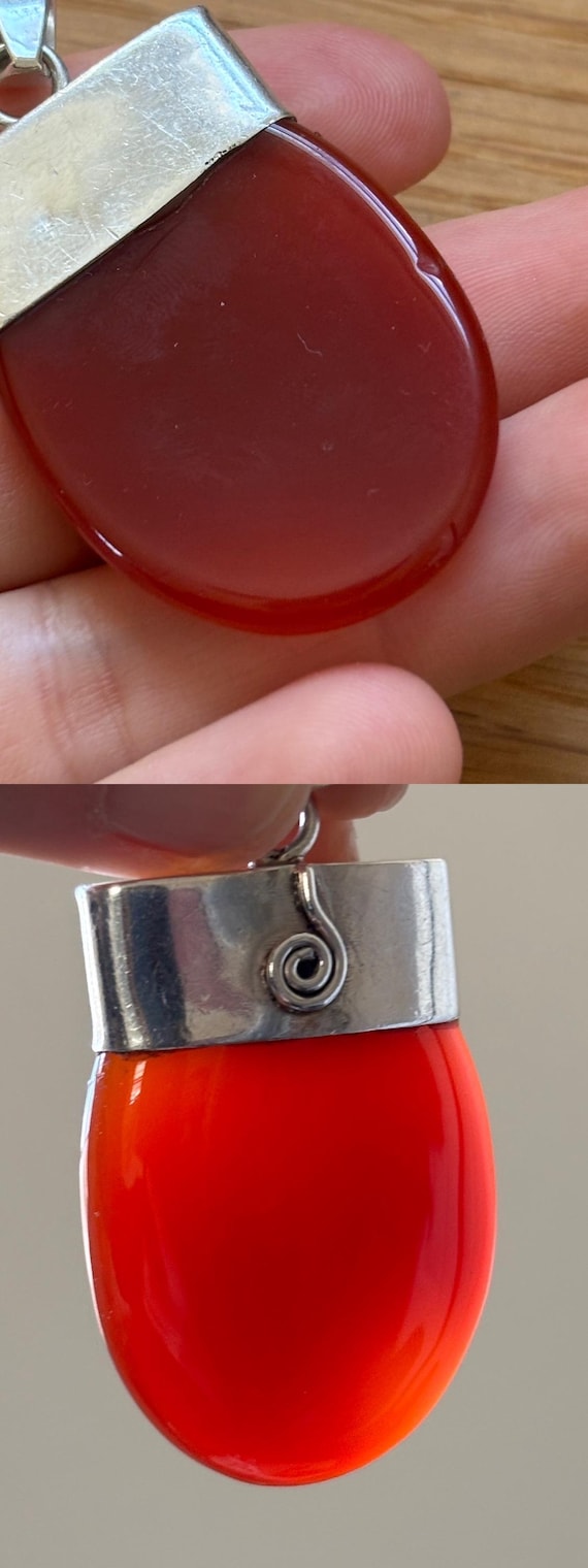 Vintage solid steeling silver Orange/Red  Carneli… - image 12