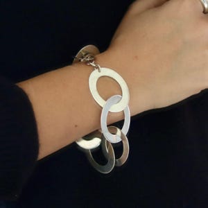 Vintage Sterling Silver Oval Link Bracelet: Modernist Toggle Clasp, 7.5&quot;