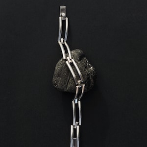 Vintage Mexico 925 Silver Modernist rectangular Chain Link Bracelet, 7 inch