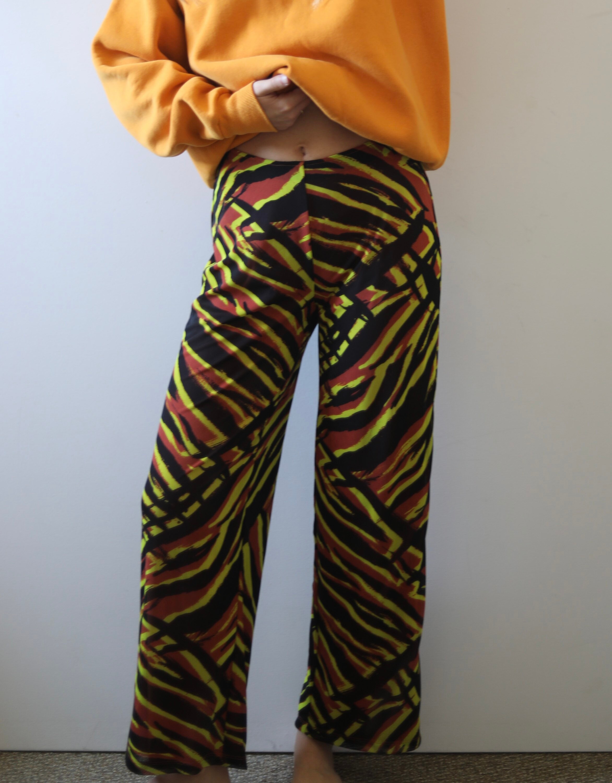 Vintage Striped Palazzo Pants S: Colorful High Waist Boho Chinos