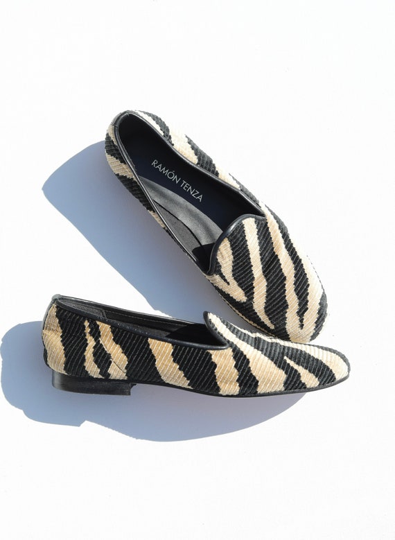 Vintage 90s Ramon Tenza black beige zebra print wo