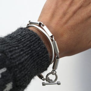 Vintage Sterling Silver Tube Link Bracelet: Modernist Design, 8.5 inch